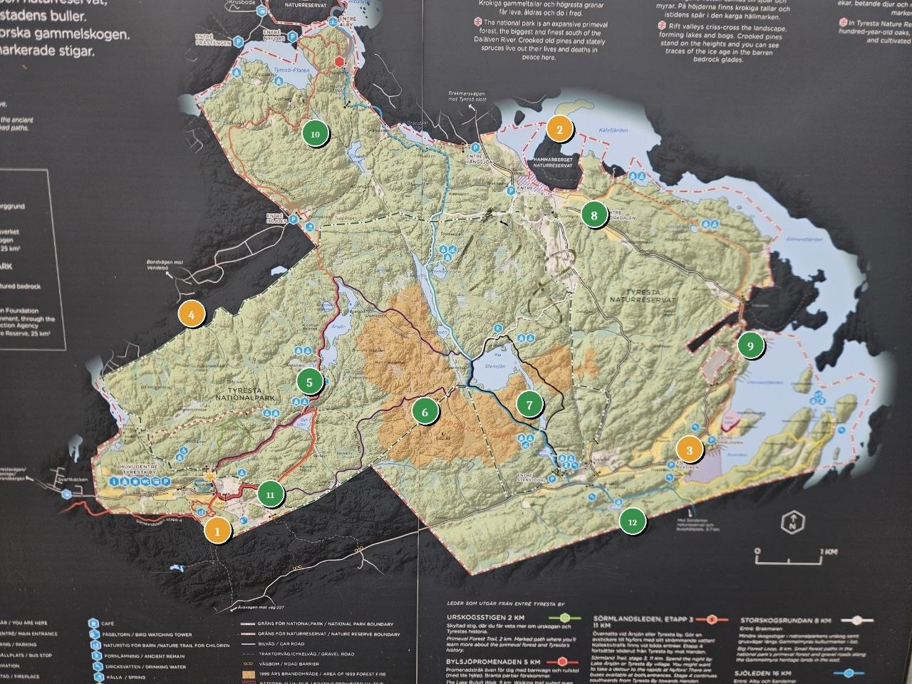 Karta över Tyresta nationalpark